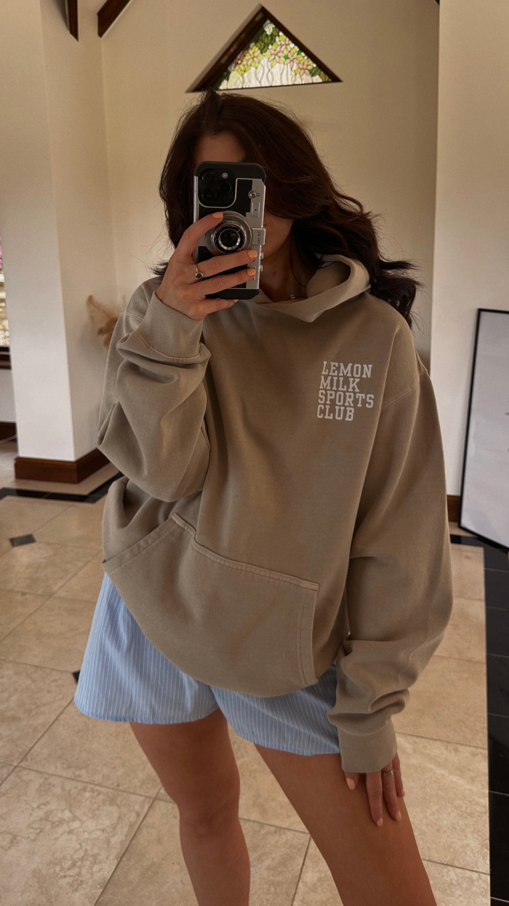 Sports Club Oversized Hoodie in Faded Stone