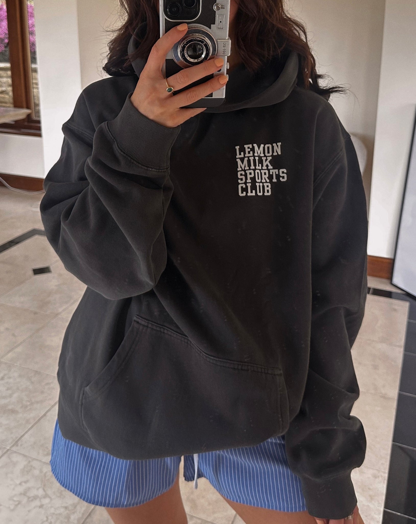 Sports Club Oversized Hoodie in Faded Black