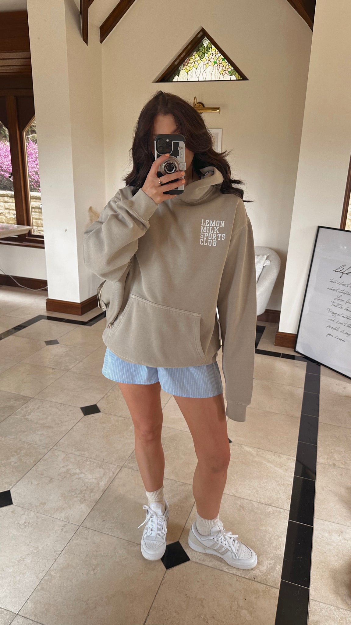 Sports Club Oversized Hoodie in Faded Stone