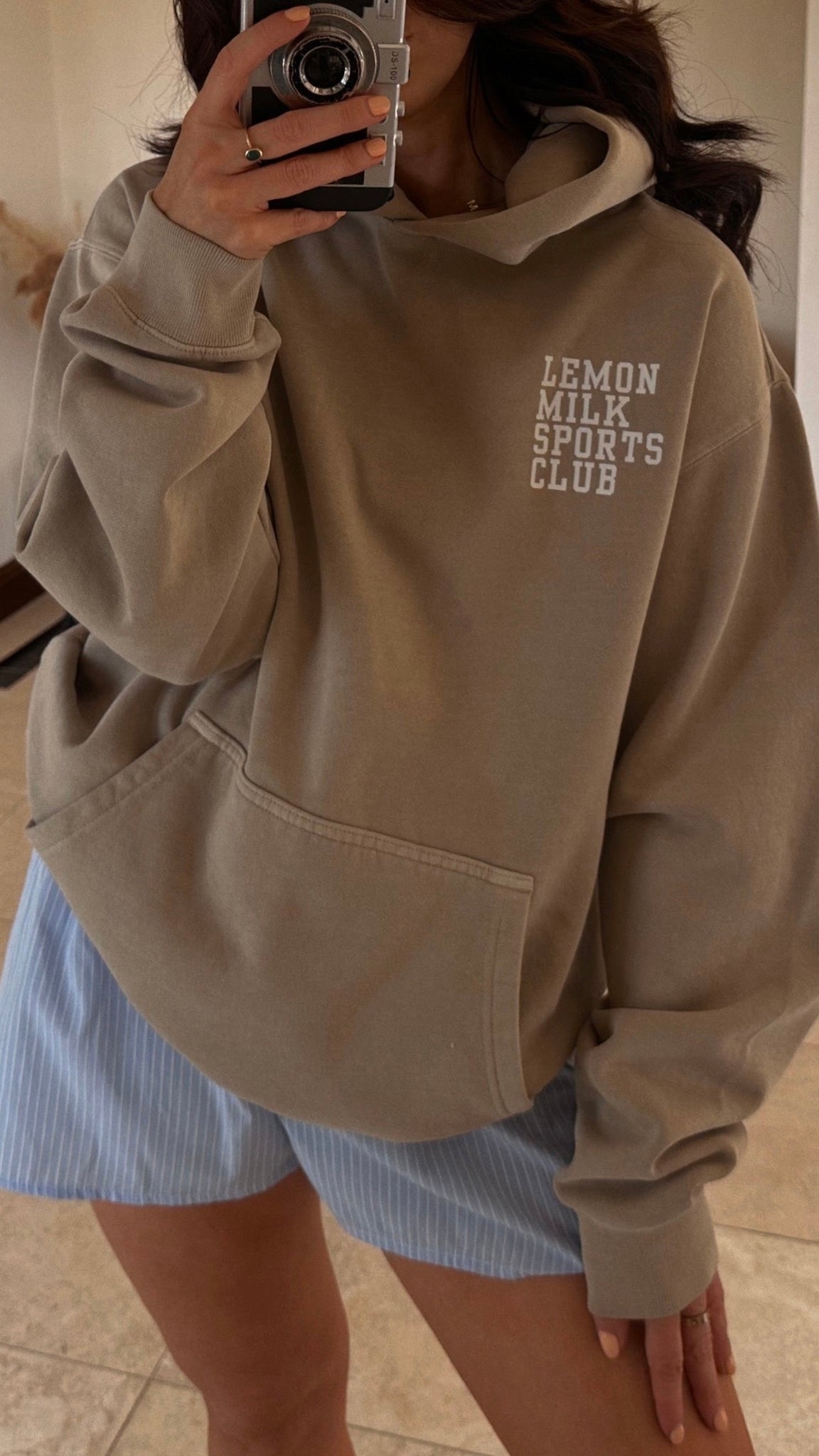 Sports Club Oversized Hoodie in Faded Stone