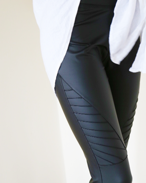 Ribbed Biker Leather Look Legging